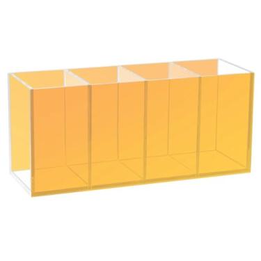 Imagem de CEBUGI Suporte de caneta de acrílico com 4 compartimentos, organizador de lápis de fundo amarelo e laranja, suporte de pincel de maquiagem para escritório em casa