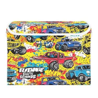 Imagem de CEBUGI Caixas de armazenamento com tampas caixa de armazenamento de tecido dobrável Monster Trucks compartimentos organizadores de cubo para armário de casa prateleiras de quarto 40 x 30 x 30 cm