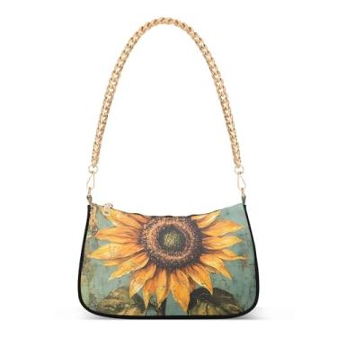 Imagem de CEBUGI Bolsas transversais femininas bolsa de ombro bolsa de mão de girassol elegante bolsa clutch com alça de corrente