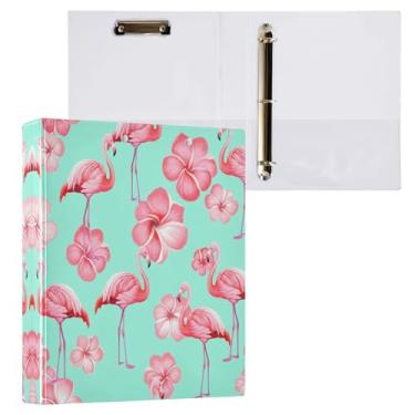 Imagem de STAYTOP Lindo organizador de fichário redondo de flamingo, fichário de 3 anéis com prancheta (carta A4), fichário fofo para material de escritório escolar