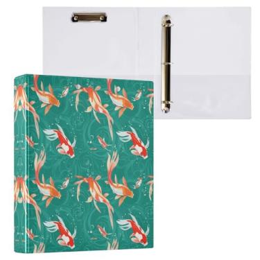 Imagem de STAYTOP Organizador de fichário redondo de carpa colorida, fichário de 3 anéis com prancheta (carta A4), fichário fofo para material de escritório escolar