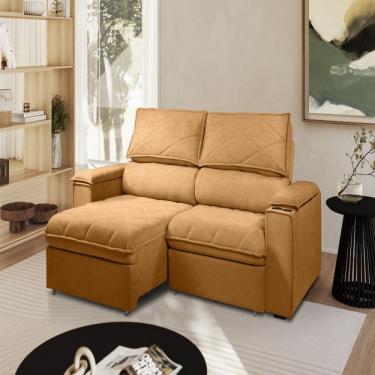 Imagem de Sofá Konrad Retrátil Reclinável Mônaco 2,10 Metros Bouclê Mostarda Com Preto