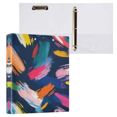 Imagem de Qilmy Organizador de fichário redondo com pinceladas coloridas, fichário de 3 anéis com prancheta (carta A4), fichário fofo para material de escritório escolar 512
