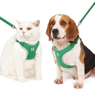 Imagem de Peitoral para cães em forma de X, alça peitoral acolchoada refletiva com coleira combinando para cães pequenos e médios, design de nylon e poliéster