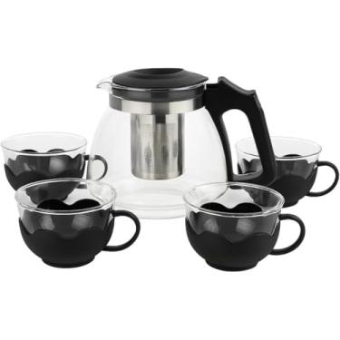 Imagem de Conjunto Para Chá com Chaleira 1L com Infusor e 4 Xícaras 150ml – Vidro de Alta Resistência e Design Elegante - Não vai ao Fogo