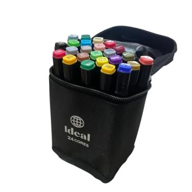 Imagem de Estojo com 24 Canetas Hidrográficas de Colorir, 24 Cores Vibrantes, Pontas Macias, com Zíper, 16x10x8 cm, para Uso Escolar e Artístico, +3 Anos Criatividade Colorir Anti-Stress