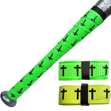 Imagem de Dkaooel 2 peças de fitas cruzadas para taco de beisebol, 1,5 mm, fita pré-cortada e completa de softball, envoltório de taco de beisebol antiderrapante, para alças multiesportivas (verde + amarelo)