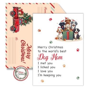 Imagem de BlinkBlink Cartão de felicitações de Natal para mãe de cachorro, cartão de Natal com envelope e selo, presente engraçado para mãe de cachorro, cartão de Natal de cães para mãe - presente de Natal para mamãe de cachorro, amante de cães, donos de cães