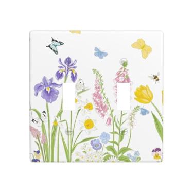 Imagem de Placa decorativa para interruptor de luz dupla borboleta flor placa de parede com interruptor duplo de interruptor de luz