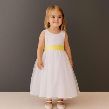 Imagem de Vestido Infantil Longo Branco Faixa AMARELO CLARO REF4072 - Só Mariazi