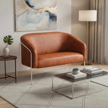 Imagem de Sofá 2 Lugares Namoradeira Stella Industrial Alta Champanhe Sintético PU Nozes D03 - D'Rossi