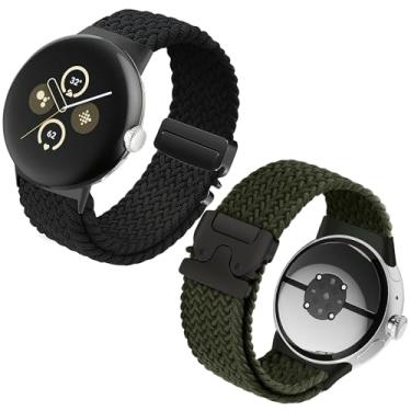 Imagem de Zspoly Pacote com 2 pulseiras trançadas de nylon compatíveis com Google Pixel Watch 4/3 /2/1 de 41 mm e 45 mm, pulseiras esportivas elásticas respiráveis para homens e mulheres – Pulseira de relógio
