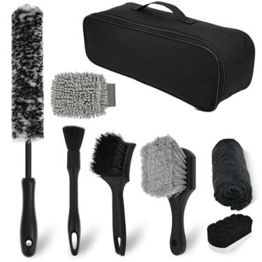 Imagem de Kit profissional de limpeza de roda de carro, kit multiuso de suprimentos de escova de limpeza de carro, sem arranhões, detalhes de escova Woolies e luva de lavagem de escova de pneu toalha de secagem