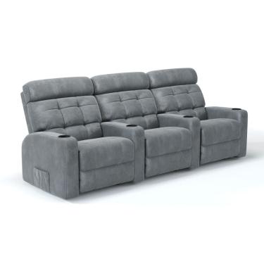 Imagem de Sofá 3 Lugares Reclinável Manual Linha Cinema Em Suede