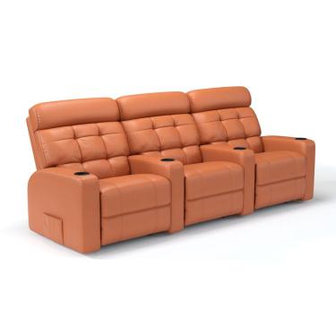 Imagem de Sofá 3 Lugares Reclinável Manual Linha Cinema Em Couro Bovino