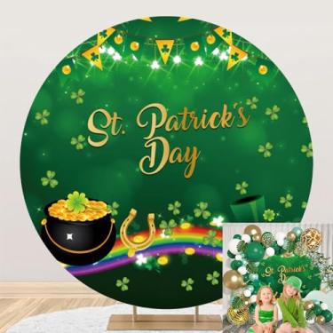 Imagem de OERJU Happy St.Patrick's Day Round Backdrop Cover St Patricks Day Photo Backdrop Lucky Irish Green Shamrock Gold Coins Background Saint Patrick's Day Decorações de festa círculo arco 1,8 m