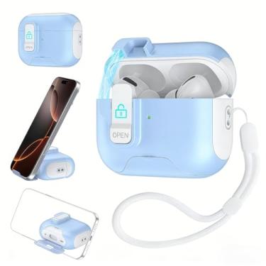 Imagem de Capa compatível com AirPods Pro 3 2025 para mulheres, capa de dois tons serve para AirPods Pro 3ª geração com trava magnética e suporte embutido, cordão incluído, carregamento sem fio, TPU à prova de