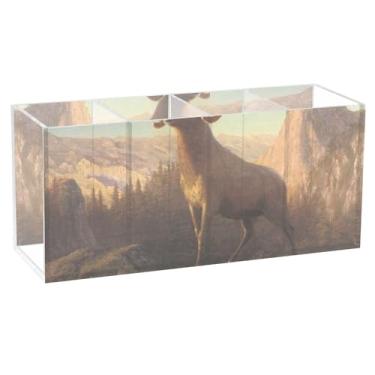 Imagem de TSENQUE Porta-lápis personalizado engraçado para mesa fofo Bierstadt Albert Rocky Mountain Sheep Ovis Montana Office Art Caddy acrílico lápis pincel de maquiagem copo