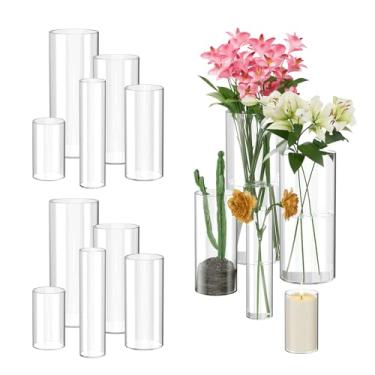 Imagem de Mavora Max Pacote com 15 vasos cilíndricos de vidro para centros de mesa, vasos de vidro de flores transparentes para decorações de casamento, vela flutuante de furacão, suporte para mesa de centro de