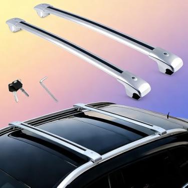 Imagem de 2 peças de barras de teto adequadas para Nissan Pathfinder 2013-2021 barras laterais de liga de alumínio trilhos cruzados porta-bagagens (EYB)