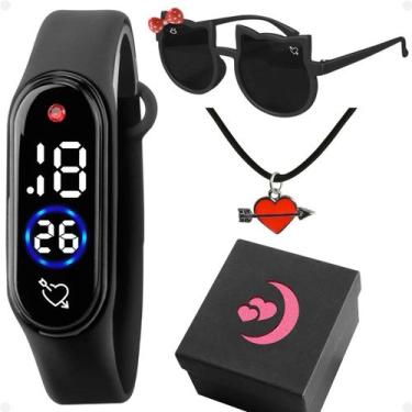 Imagem de Relogio Infantil Menina Digital + Oculos Sol + Colar + Caixa social pr