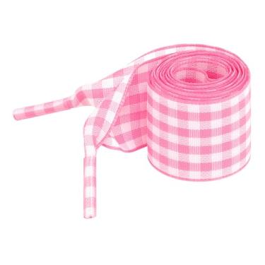 Imagem de Elerevyo Cadarços largos e planos quadriculados fita de tecido xadrez fantásticos cadarços para tênis esportivos 2 pares, rosa, 140cm/55.1"