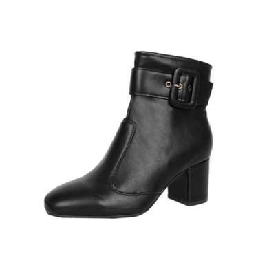 Imagem de Bota feminina de inverno casual plus size confortável bico quadrado com zíper lateral salto médio, Preto, 38