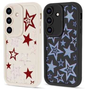 Imagem de Zrutru Pacote com 2 capas de telefone fofas Y2K estrela vermelha azul para Samsung Galaxy S25 5G 6,2 polegadas, capas de estrelas legais capa de design moderno estética para meninos meninas, preto