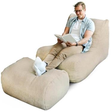 Imagem de Big Joe Modora Bean Bag Cadeira espreguiçadeira e pacote otomano, boucle macio de bétula