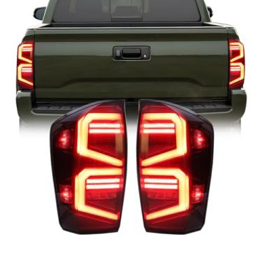 Imagem de EOMD Conjunto de luz traseira de LED compatível com Toyota Tacoma 2016-2023 com luzes de seta de seta (preto/lente fumada)
