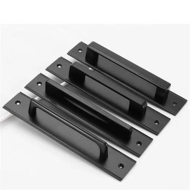 Imagem de Puxadores de porta pretos de liga de alumínio para portas interiores quarto cozinha puxador de móveis ferragens de porta 1 peça (4065MZ-245)