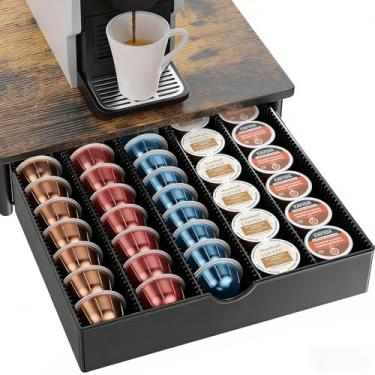 Imagem de OUTIOE Organizador de gavetas para cápsulas de café compatível com cápsulas Nespresso Vertuo, comporta até 60 pequenos ou 40 grandes (madeira)