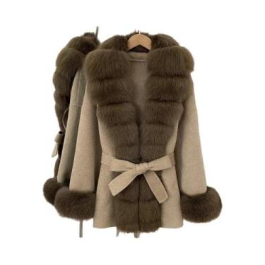 Imagem de Casaco De Inverno Feminino Com Punhos De Pele De Raposa Natural, Casac