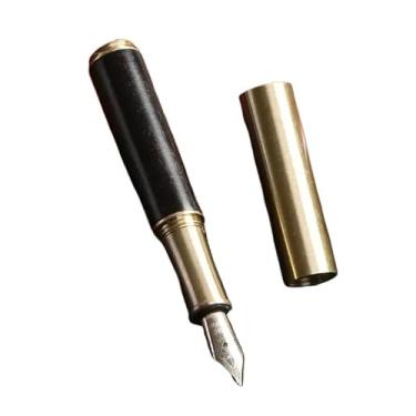 Imagem de ONECMN Caneta-tinteiro vintage de latão sândalo, portátil, mini bolso, escritório, escritório, papelaria, material escolar (bordô)