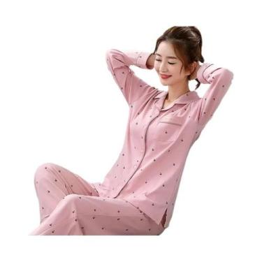 Imagem de Pijamas De Algodão Para Mulheres Em Tamanho Grande, Conjunto De Camisa