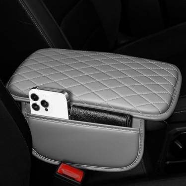 Imagem de DISUTOGO Capa de console central atualizada adequada para Kia Sportage almofada de descanso de braço de couro sintético com 2 bolsos à prova d'água protetor de console central de veículo (cinza e
