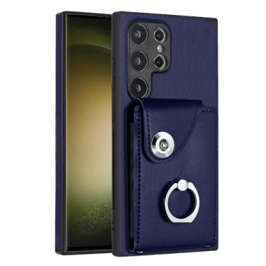 Imagem de COTDINFOR Capa carteira para Samsung Galaxy S26 Ultra com porta-cartões de couro PU com suporte giratório de 360° com fecho magnético durável à prova de choque para Samsung Galaxy S26 Ultra Blue YBK