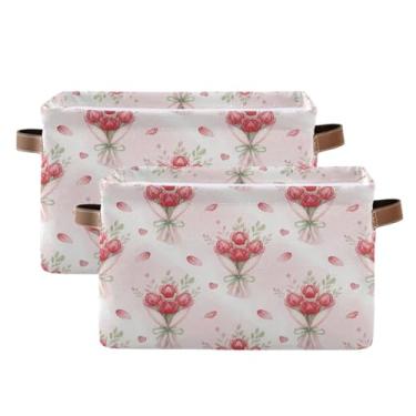 Imagem de Blueangle 2 caixas de armazenamento retangulares para buquê de aquarela dos namorados, 38 x 28 x 24 cm, cesta organizadora dobrável para decoração de casa (486)