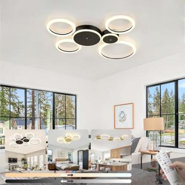 Imagem de Luminária de teto LED moderna para sala de estar, com intensidade de cor ajustável de 3000K a 6500K, controle remoto, ideal para quarto, escritório, sala de jantar e sala de estudos (preta,
