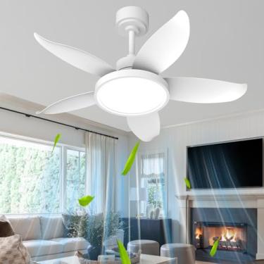 Imagem de Ventilador de teto silencioso com 5 pás, luzes, controle remoto por aplicativo, ventilador com lustre LED dimerizável, 6 velocidades, timer reversível para quarto, 91 cm (36 pol.), branco