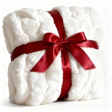 Imagem de Cobertor fofo – Manta de pele sintética para sofá ou cama – Cobertor de coelho de pele sintética extragrossa ultra macio – Confortável, felpudo, quente e respirável – Roupa de cama de luxo com estampa