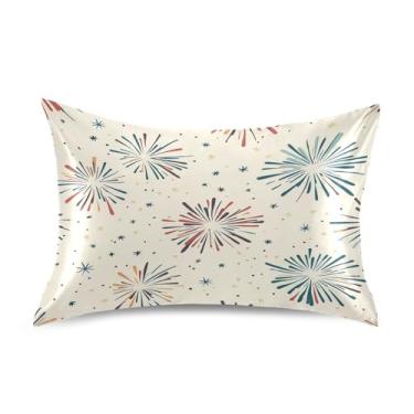 Imagem de Wassud Fronha colorida de cetim com fogos de artifício para cabelo e pele, fronhas de seda lisa, tamanho queen, respirável, com fecho de envelope