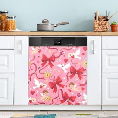 Imagem de ATTX Capa de ímã para lava-louças Red Bows Dia dos Namorados | Adesivo decorativo de eletrodomésticos de 58 x 66 cm para armários domésticos e eletrodomésticos #315