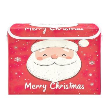 Imagem de SEHANY Linda caixa de armazenamento de Papai Noel de Natal com tampas e alças, organizador de cestas de armazenamento de tecido dobrável, caixas de armazenamento de cubos grandes para roupas, cobertor