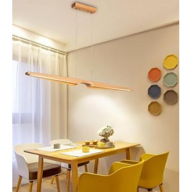 Imagem de Lustre de madeira com LED, luminária pendente criativa para sala de estar, ilha de cozinha, com luz regulável por controle remoto, ideal para sala de jantar, escritório, mesa de jantar e ilu