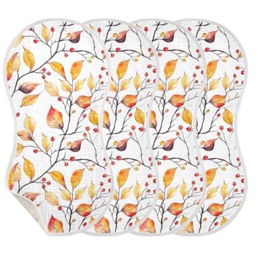 Imagem de Wassud Panos de musselina para bebês com folhas de aquarela de outono, pacote com 2, babadores de algodão, toalhas de rosto absorventes e macios para arrotos para meninos e meninas recém-nascidos