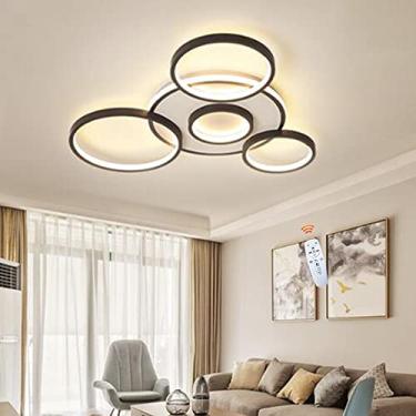 Imagem de Luminária de teto moderna LED com controle remoto, lustre redondo, 5 lâmpadas, cúpula de acrílico, ideal para sala de estar, quarto, sala de jantar, cozinha, escritório e hall de entrada.