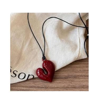 Imagem de Colar de coração preto para mulheres, pingente de coração grosso, colar de corrente de coração, joia para mulheres, presentes de amizade, presentes de Natal para ela, Medium, Latão, Sem Pedra Preciosa