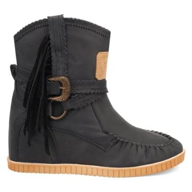 Imagem de Dingo Bota feminina casual Montauk com franja bico redondo mocassim cano médio 5 a 7,6 cm - preta, Preto, 35