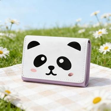 Imagem de Carteira feminina fofa de desenho animado – Bolsa feminina de poliuretano com 7 compartimentos para cartões e janela para identidade, organizador compacto para cartões de crédito, identidade, fotos e